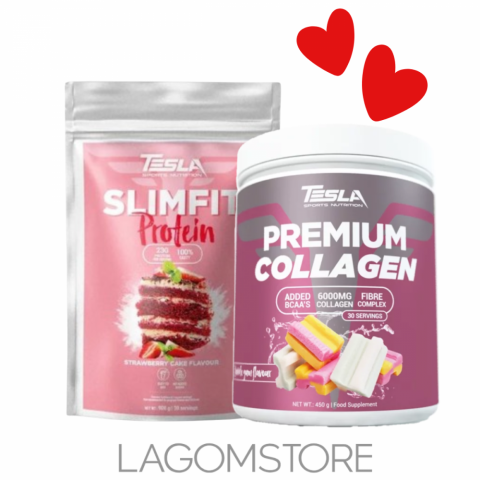 Tesla SlimFit Protein + Tesla Premium Collagen 450 g Tesla SlimFit Protein a Tesla Premium Collagen 450 g – balíček pre formovanie postavy a podporu pokožky