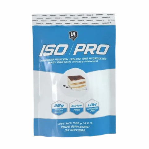 SUPERIOR14 ISO PRO 1000 g SUPERIOR14 ISO PRO 1000 g – prémiový srvátkový izolát s 26 g bielkovín v dávke na rast svalov